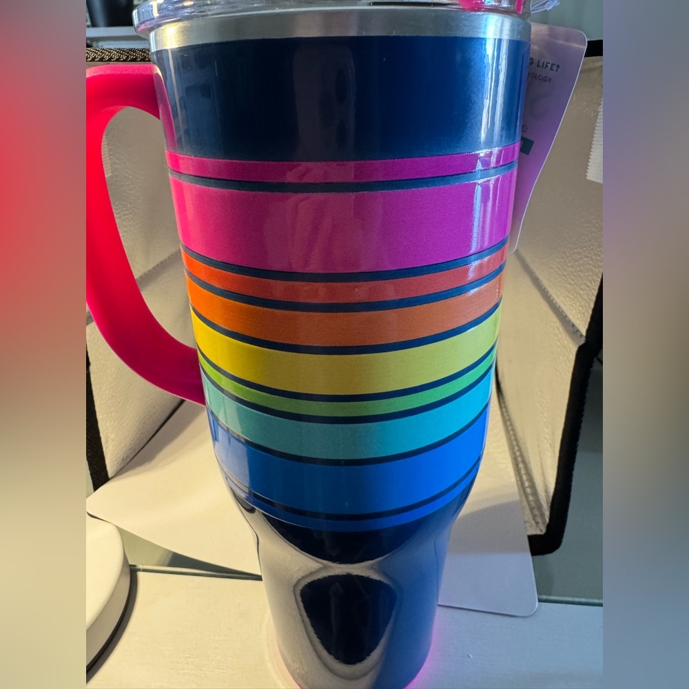 Colorful Striped Tumbler with Handle & Lid 40 oz - Swig New